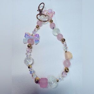 Pink Beaded Bracelet with Bow Charm
